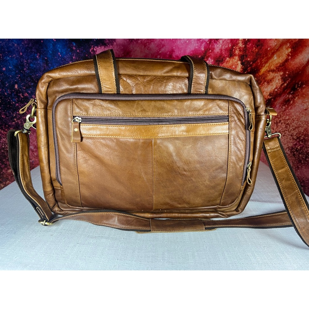 Baigio Leather Messenger Bag Brown Briefcase Laptop Shoulder Crossbody Mens